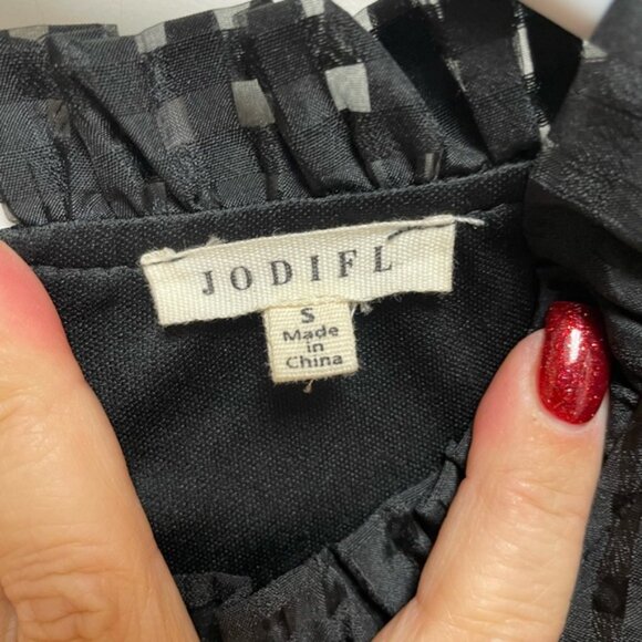 🖤 Boho Small Bohemian Ruffle Sleeve Top Check Pattern Preppy Y2K Sheer ADORBS! - Picture 9 of 11